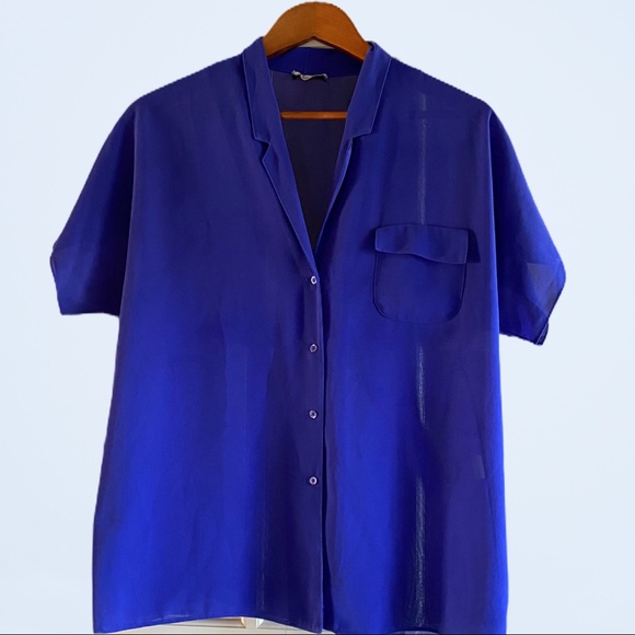 Short Raglan Sleeve Blouse in Rich Royal Blue - Picture 7 of 11